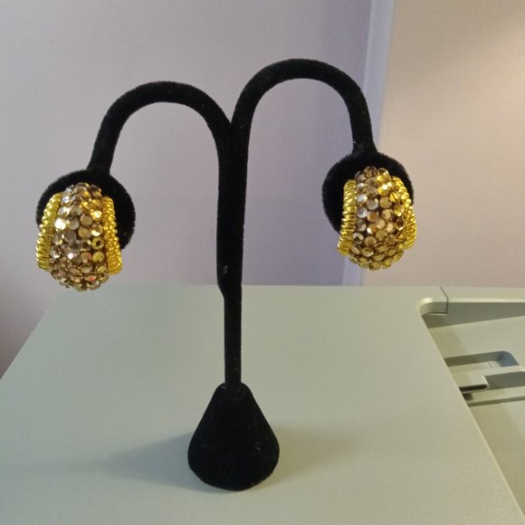 Rhinestone  Vintage Clip On  Gold Earings - Picture 1 of 1
